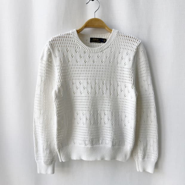 폴로 랄프로렌 코튼 아일렛 니트 화이트 M