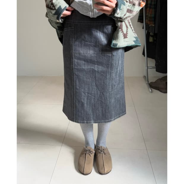 빈티지 코팅 데님 스커트