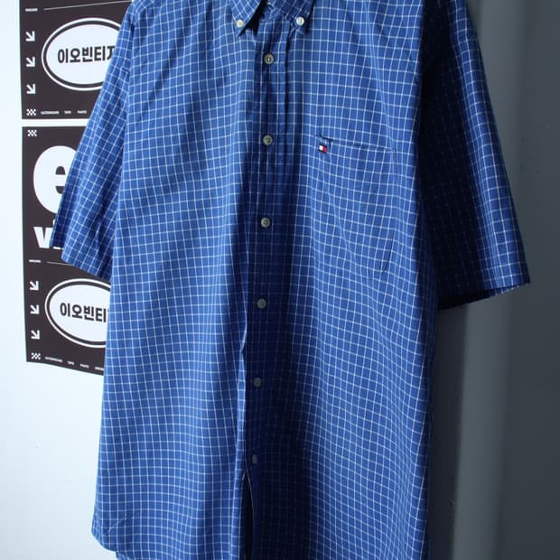 (L-XL) 타미힐피거 반팔 카라 티셔츠 90S 년대 체크-H35956