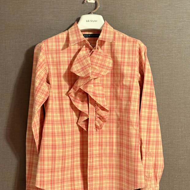 RL 랄프로렌 핑크 체크 프릴 블라우스