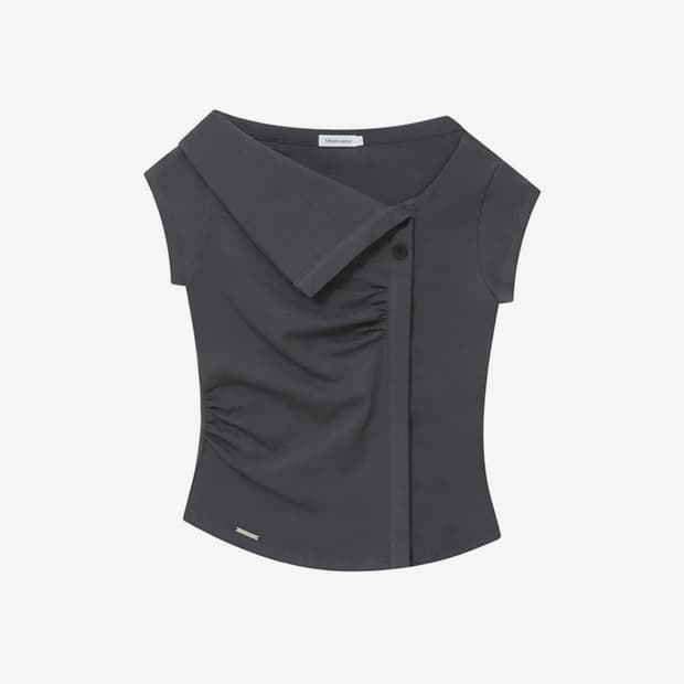 미세키서울 Folding collar shirring top CHARCO