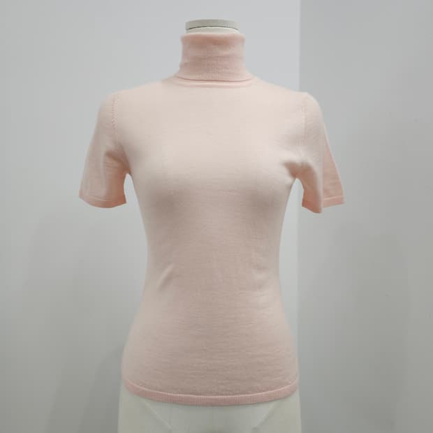 베이비핑크 울100 터틀넥 반팔니트