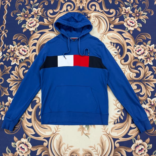 (L)타미 힐피거 Tommyhilfiger 빅로고 후드티셔츠(블루)
