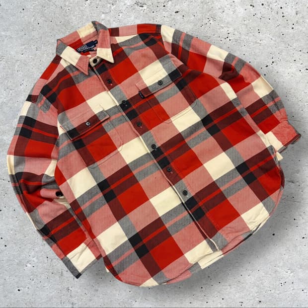 [100] 90s 폴로 랄프로렌 일경물산 레드 체크 셔츠 B745