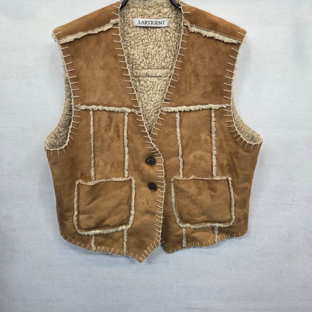 라티젠 스웨이드 빈티지 셰르파 무스탕 조끼 프리 남성 m