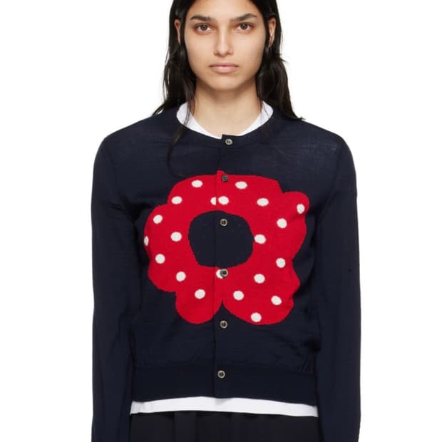꼼데가르송 걸 플라워 네이비 가디건