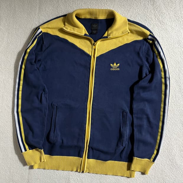 아디다스 올드스쿨 네이비 옐로우 남노 니트집업 니트져지