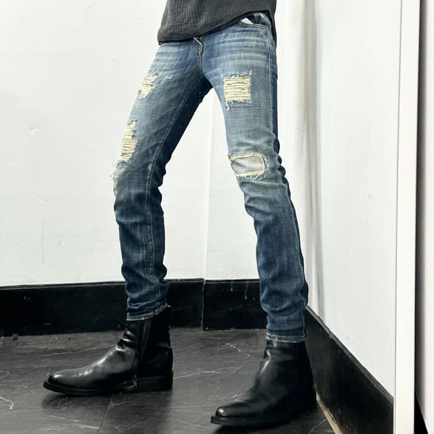 R13 알써틴 데미지 릴렉스드 스키니 데님 팬츠