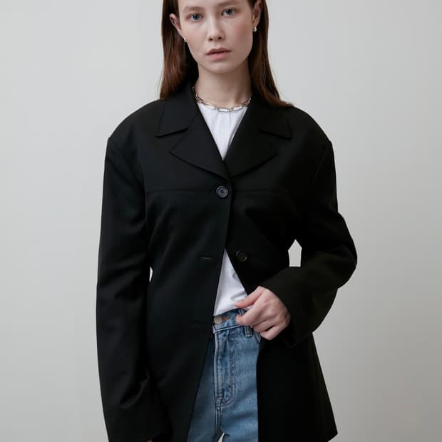 wide collar belted wool jacket