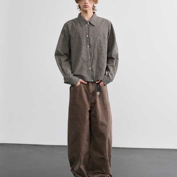 노운 wide curved denim pants brown 2
