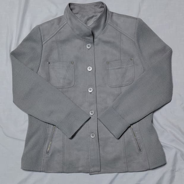 [L] 일본 브랜드 FROHLICH 니트 배색 스웨이드 질감 자켓