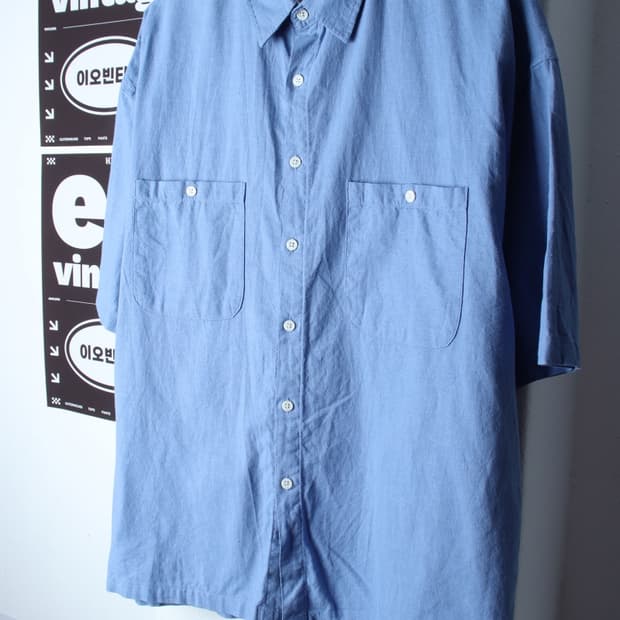 (L-2XL) 제로 반팔 카라 티셔츠 셔츠 남방 연블루-H3H33706