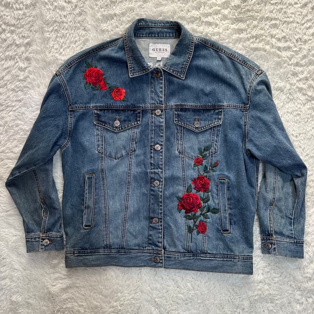 Guess 장미 자수 데님 자켓 S