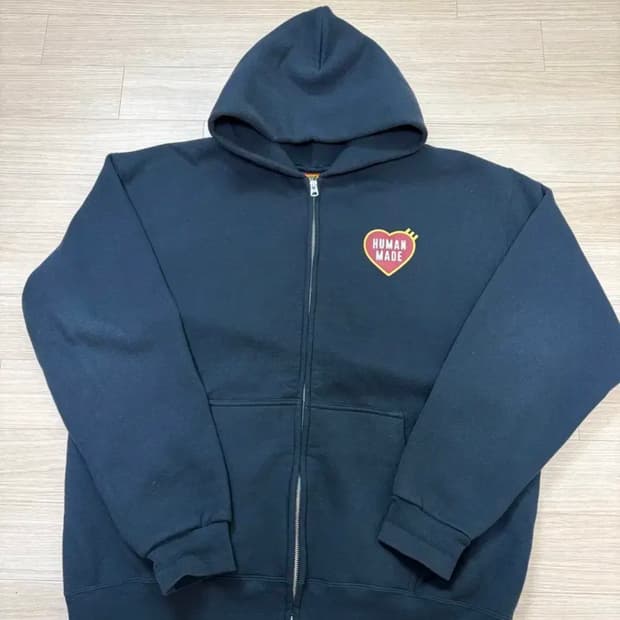 휴먼메이드 하트로고 집업 후드 네이비