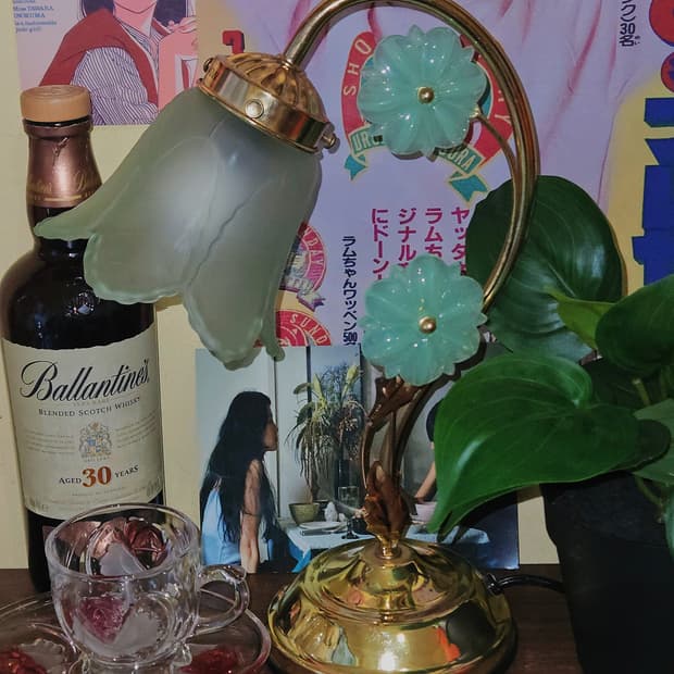 80s 일본 레트로 불투명 그린 꽃잎 조명