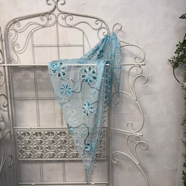 Sky blue fairy floral beads spangle 스카프