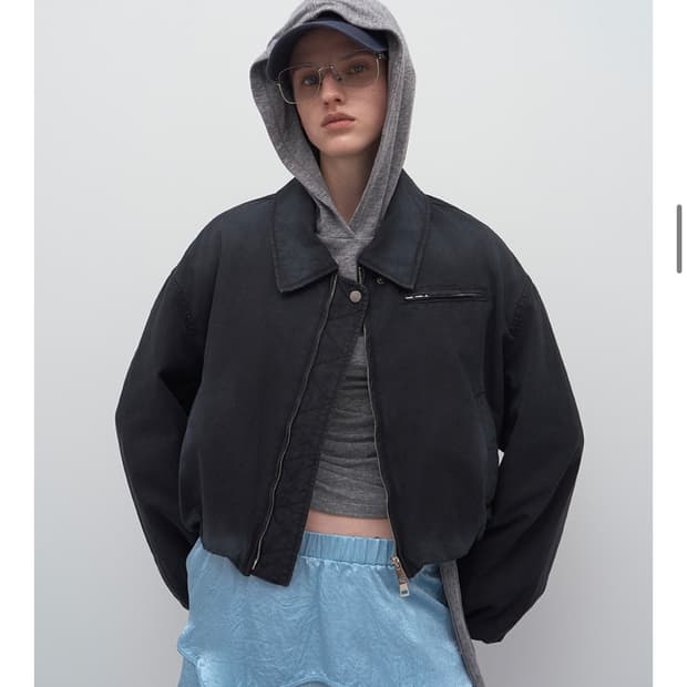 lcdc spray washed cropped padded jacket