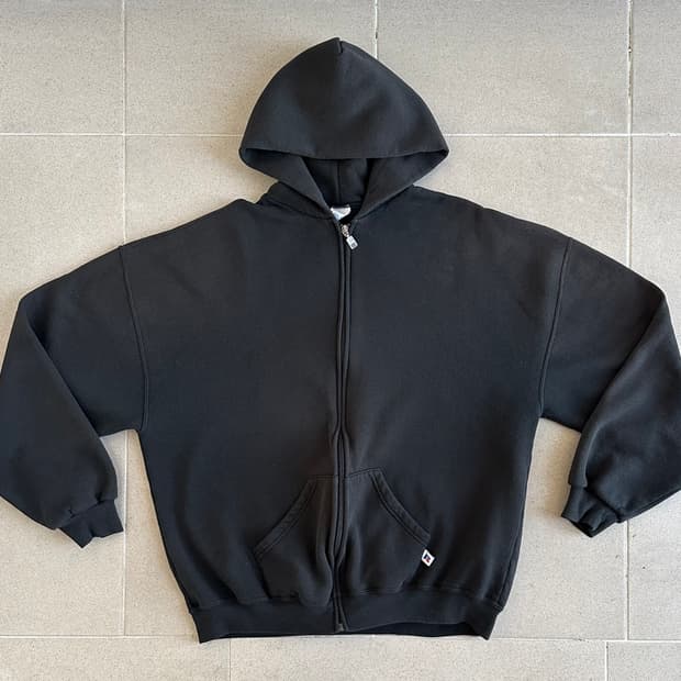 90s 빈티지 러셀 후드집업 블랙 XXL