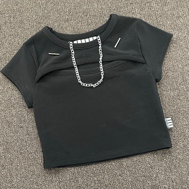 OS)Divine comedy 빈티지 여성 컷아웃 체인 디테일 숏슬리브