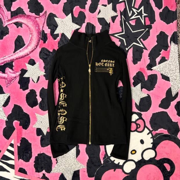 Y2K gold zip detail high-neck zip up