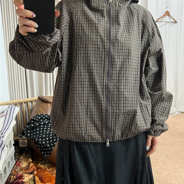 여성 체크 투웨이 바람막이 자켓 