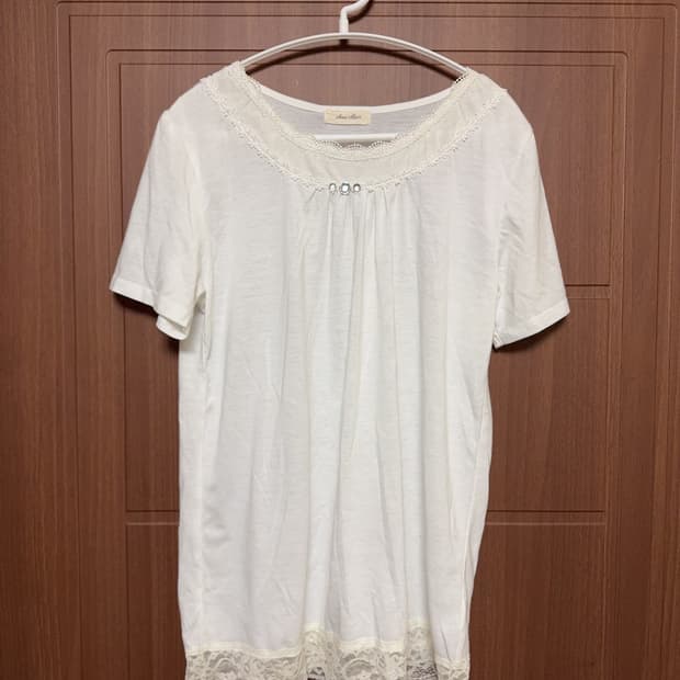 모리걸 하구미 아오이유우 일본 빈티지 레이스 화이트 큐빅 반팔 티셔츠