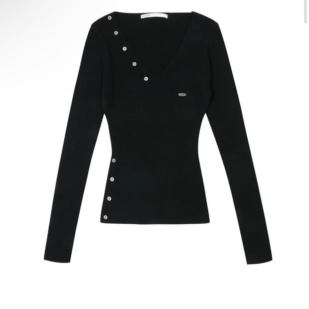 보헤미안 서울 버튼 브이넥 슬릿 니트 블랙