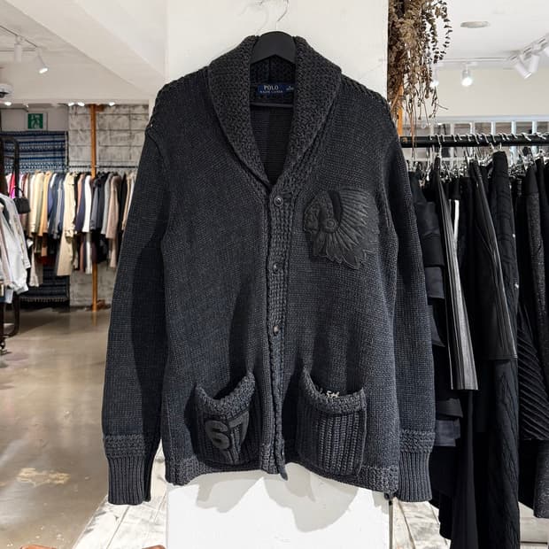 폴로 랄프로렌 차콜 인디언 패치 숄카라 니트 가디건