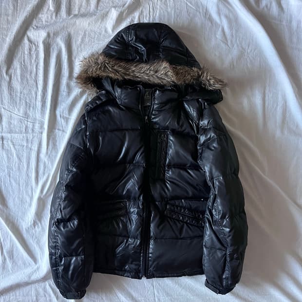 Glossy Black Fur Puffer Jacket