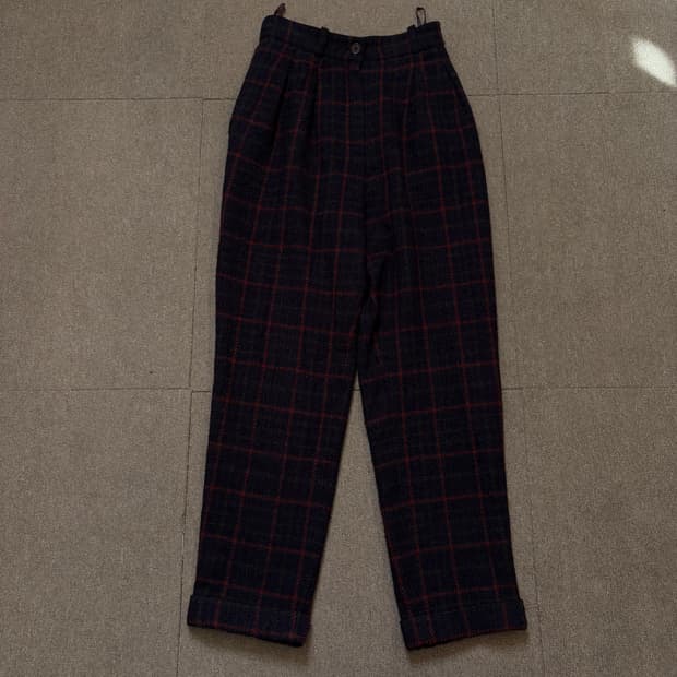 hermes 에르메스 빈티지 우먼스 하이웨스트 체크 슬랙스 