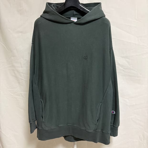 챔피온 리버스위브 루즈핏 로고 후드티 / 올리브, L