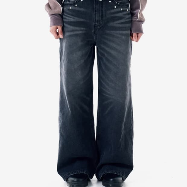 Multi Studded Denim Pants (Black)