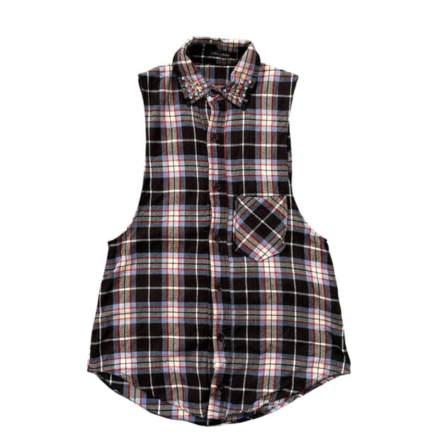 vintage grunge studded flannel vest