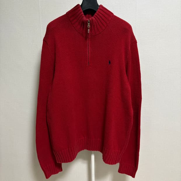 폴로 랄프로렌 코튼 반집업 니트 / 레드, L