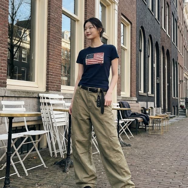 폴로 랄프로렌 성조기 패치 딱붙 반팔티 M
