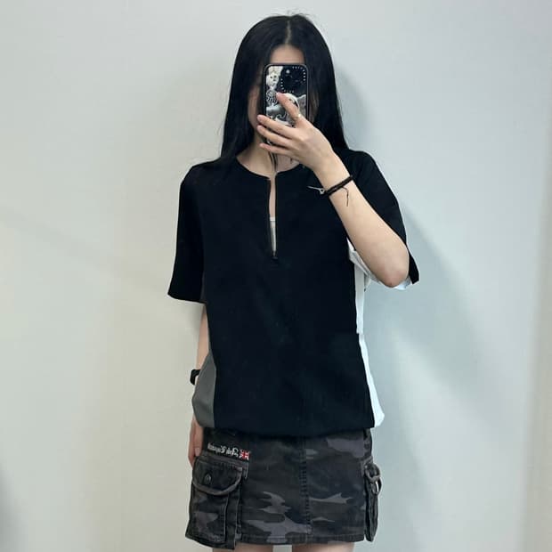 미즈노 블랙 하프집업 반팔 웜업