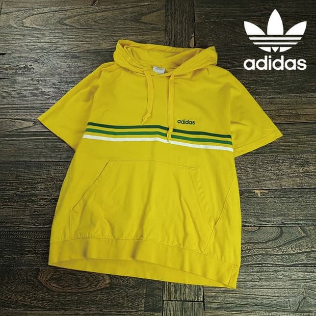 [아디다스] 00s 빈티지 오버핏 반팔 후드티 옐로우 M20186