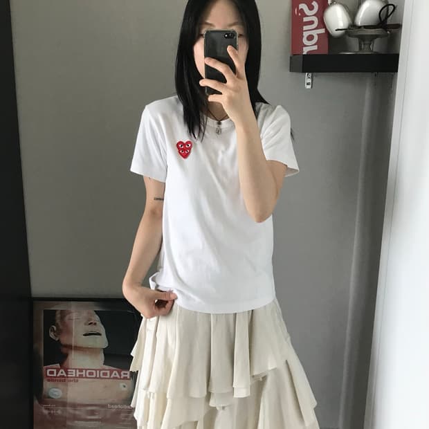꼼데가르송 레드 더블와펜 화이트 반팔티