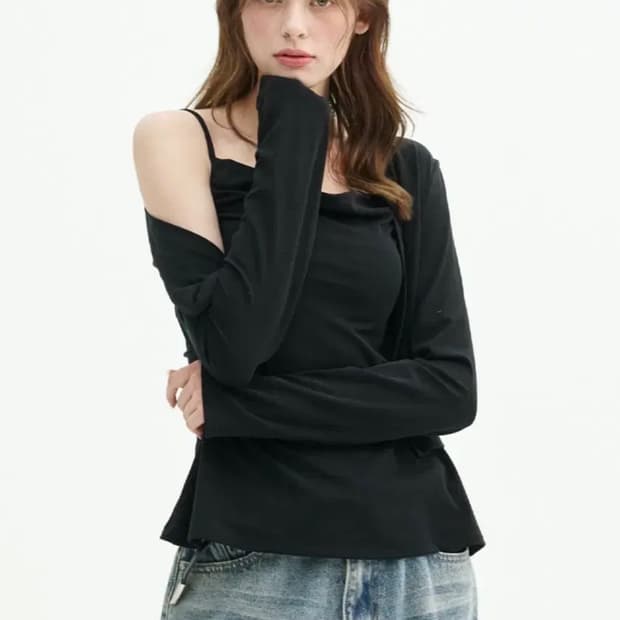 미케네 칼라 플레어 슬리브리스 가디건 셋업