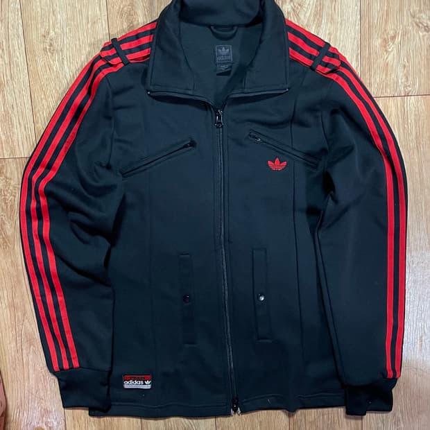 아디다스 팀 트레포일 트랙탑 블랙 레드 검빨 져지 집업 자켓 95