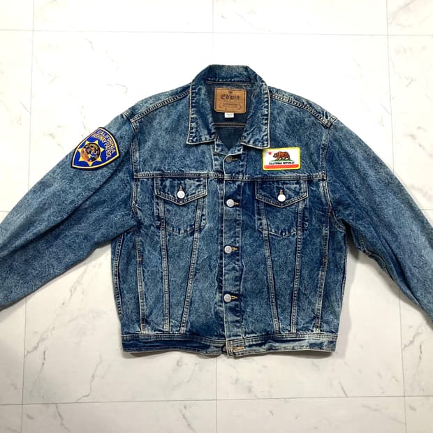 에드윈 빈티지 스톤워싱 패치 데님자켓 105-110