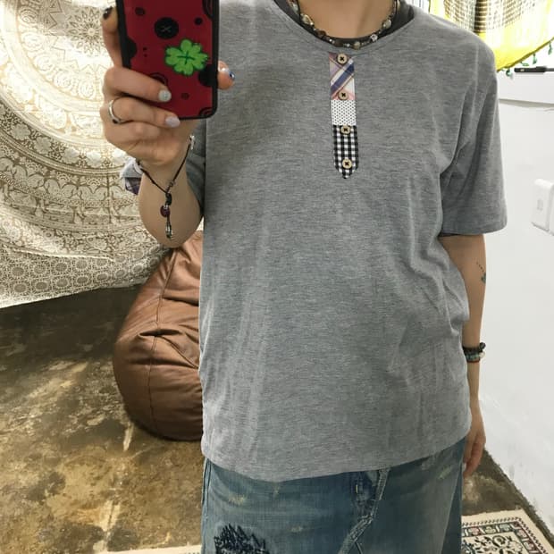 제페니즈 빈티지 단추 디테일 반팔 티 (Z1295)