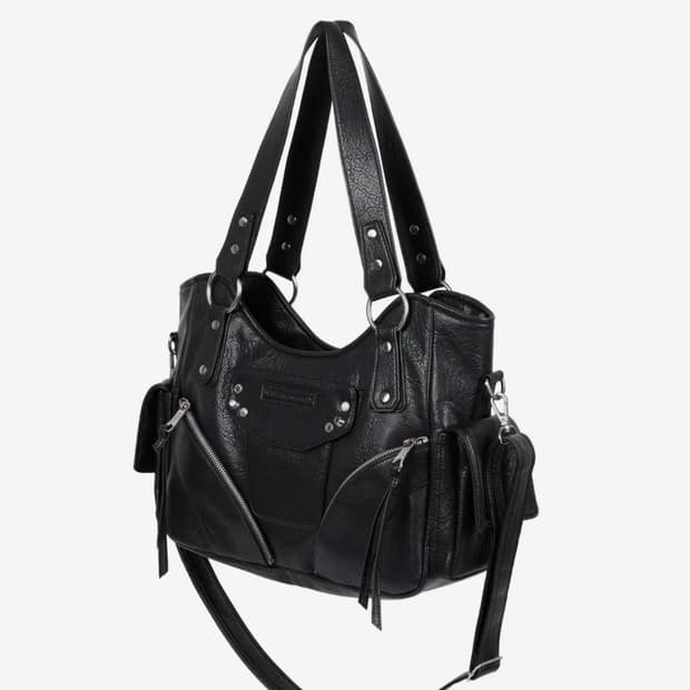 Studded Leather Shoulder Bag (Black)