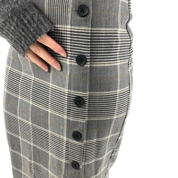 Five-Button H-Line Grey Midi Skirt