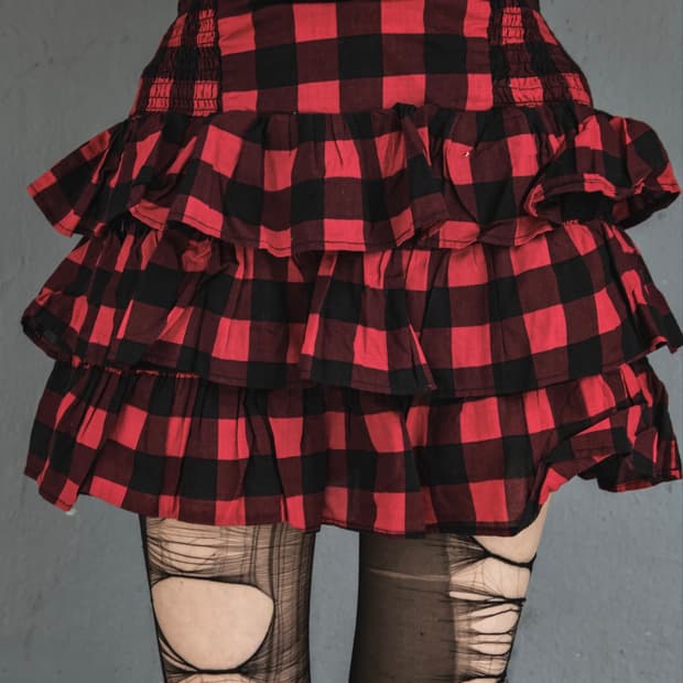 Checkered Patterns Black&Red Frill Skirt