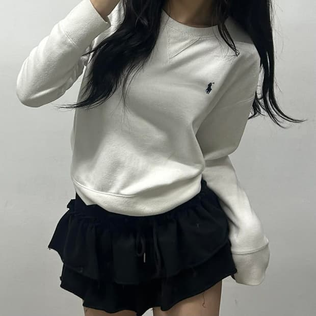 폴로 랄프로렌 화이트 신형 라벨 스웻 셔츠 맨투맨(M)