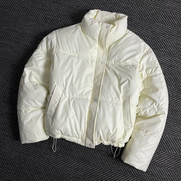 빈티지 우먼스 글로시 크롭 패딩 화이트y 3113