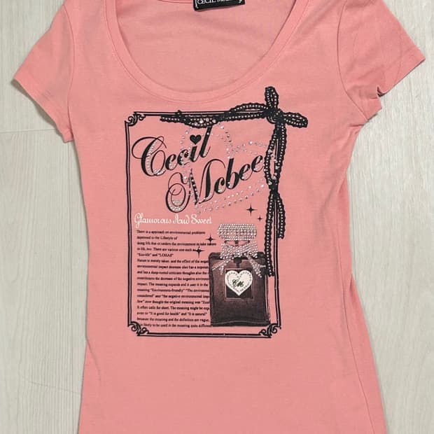 유일매물 세실맥비 핑크 큐빅글리터 반팔 로걀탑 