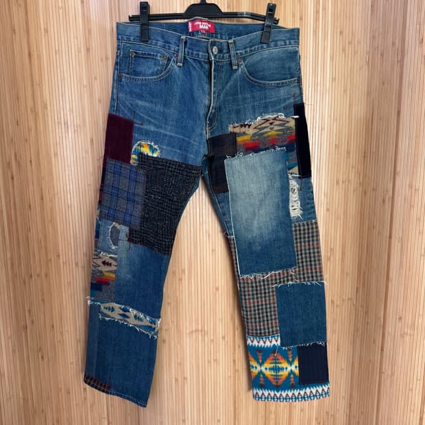 준야와타나베x펜들턴x리바이스 패치워크 데님 팬츠