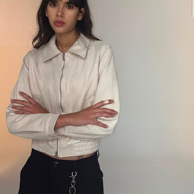 플레이스스튜디오 투웨이 블루종 스웨이드 밴딩 점퍼 자켓 [아이보리]